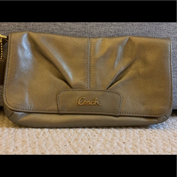 Coach wristlet, gold/pewter with strap change - Picture 1 of 7